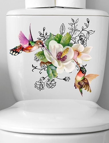  Pássaros flores adesivos de tampa de assento de vaso sanitário adesivos autoadesivos de parede de banheiro pássaros florais borboleta decalques de assento de vaso sanitário faça você mesmo removível
