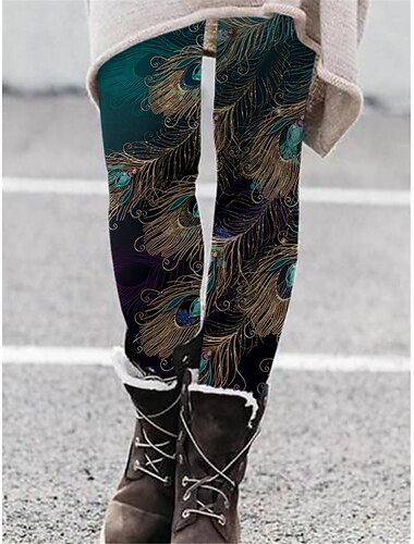  Damen Leggings Hosen Mode Streetwear Voller Länge Hohe Taille Floral Farbblock Streifen Druck Komfort Atmungsaktivität Weich Mikro-elastisch Urlaub Straße täglich Dunkelgrün Dunkelgrau Grün Dunkelblau