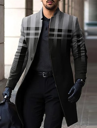  Voor heren Ruitjes Geleidelijk Winterjas Overjas Jas Houd Warm Comfortabel Ademend Modieus Streetwear Zakelijk Werk Draag naar het werk Uitgaan Zak Afdrukken Herfst winter Strijkijzer Lange mouw Grijs