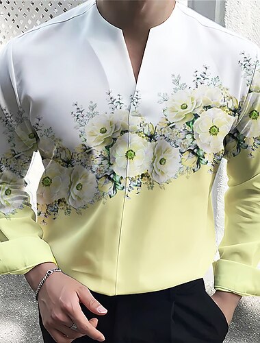  Homens Floral Camisa Social camisa de botão Manga Longa Moda Roupa de rua Designer Ao ar livre Casual Diário Verão Outono Decote V Imprimir Amarelo Rosa Azul Roxo Cinzento