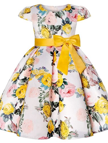  Kinder Mädchen Kleid Partykleid Blumen Blume Kurzarm Leistung Hochzeit Besonderer Anlass Gerafft Elegant Urlaub Mode Polyester Midi Partykleid Schwingkleid Skaterkleid Sommer Frühling 3-10 Jahre Wei
