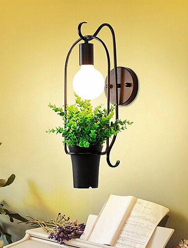  lampada da parete creativa per piante verdi in vaso presa e27 luci da parete in ferro artistico squisito durevole decorazione per interni lanterna da parete per soggiorno sfondo caffetteria ristorante
