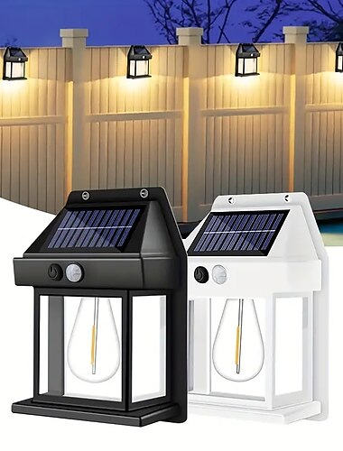  LED Außenwandleuchte Solarlampen Bewegungsmelder, Gartenleuchte, Dämmerung bis Morgendämmerung, IP65, wasserdicht, Schwarz und Weiß, zweifarbig, Gartenlandschaft, Weihnachtsdekoration