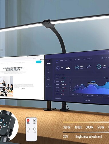  Doppelkopf-LED-Clip-Fernbedienungs-Schreibtischlampe, Architekten-Tischlampe für Heimbürobeleuchtung, 5 Farbmodi und 5 dimmbar