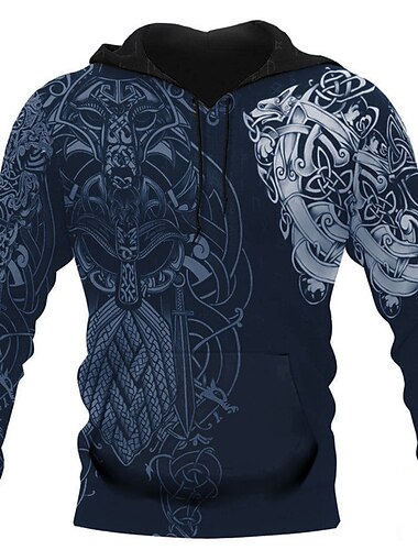  Herren Grafik-Drucke Vikinger Hoodie Sweatshirt Kapuze Hoodies Pullover Zur Seite fahren Langarm Sweatshirt mit Kapuze Mit Kapuze Täglich 3D-Druck Festtage Ausgehen Strassenmode Schwarz Rote Bedruckt