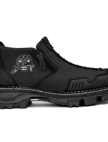  Braune und schwarze Stiefeletten aus Kunstleder für Herren mit Totenkopf-Design – Schuhe im Halloween-Stil mit seitlichem Reißverschluss und robuster Sohle
