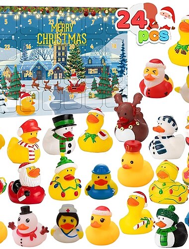  Caja sorpresa navideña 2024 con calendario de cuenta regresiva, pato esmaltado, silbato BB, juguete para jugar con agua, regalo para niños y niñas como regalo de Navidad