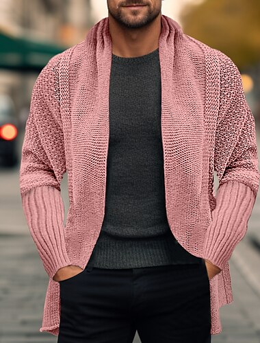  Herren Pullover Strickjacke Gerippt Stricken Standard Strick Glatt Öffnung vorne Warm-Ups Moderne zeitgenössische Freizeitskleidung Ausgehen Bekleidung Winter Schwarz Rosa S M L