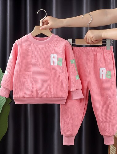  2 Stück kinderkleidung Jungen Set aus Kapuzenpullover und Jogginghose Kleidungsset Outfit Buchstabe Langarm Rundhalsausschnitt Set Schulanfang Sport Modisch Täglich Herbst Winter 7-13 Jahre Rosa Blau