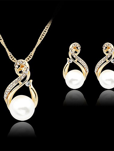  1 juego (1 Uds collar 1 par de pendientes) conjunto de joyería de aleación de diamantes de imitación de perlas de imitación de lujo brillante para regalo de noche de fiesta de mujer diario