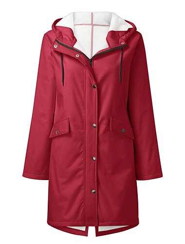  dame regnjakke vanntett turjakke tur regnfrakk vinter utendørs termisk varm vindtett pustende lett hettegenser parka teddy frakk full lengde skjult glidelås ski / snowboard fiske