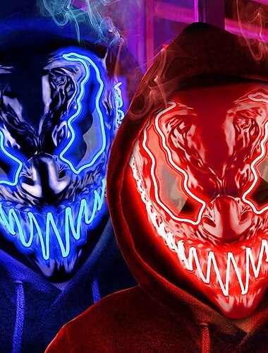  マスク ハロウィン LED ライトアップマスク 大人 子供用 ダークで邪悪な光る目 ネオンマスク 3 照明モード付き エルワイヤー - 男性、女性、ハロウィンコスチュームパーティーへの理想的なギフト