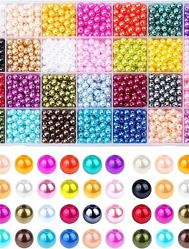  1960 Stück Perlen, 6 mm, 28 Farben, mehrfarbige Perlen, lose Perlen zum Basteln, mit Löchern für die Schmuckherstellung, kleine Perlenfüllperlen zum Basteln von Armbändern, Halsketten, Ohrringen