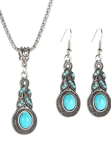  1set(1pcs Necklace1pair Earrings) Jewelry Set For Women's Blue Daily Travel Festival Alloy Retro