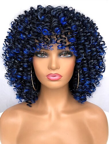  peluca afro rizada con flequillo pelucas rizadas rizadas cortas para mujeres negras fibra sintética pelo suave peluca afro rizada corta