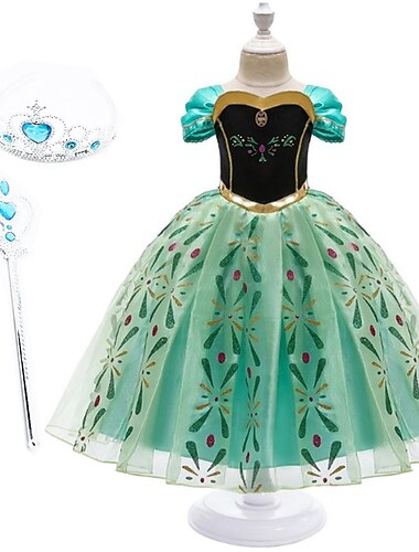 Kinder Wenig Mädchen Kleid Grafik Geometrisch Blume Tüll-Kleid Geburtstag Cosplay Kostüme Pegeant Stickerei Druck Grün Prinzessin Elegant Süß Kleider Ostern