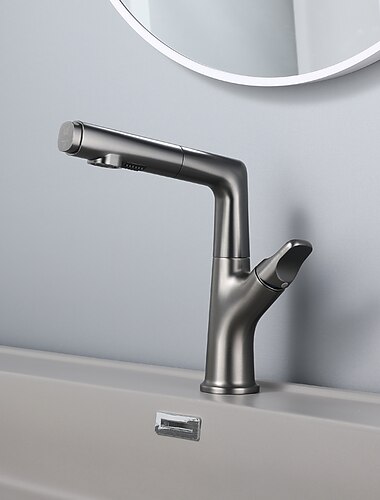  robinet de salle de bain, robinets de lavabo extractibles, robinets de vasque à poignée unique avec tuyau froid et chaud