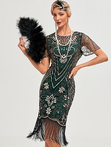  Goldene Zwanziger 1920er Urlaubskleid Flapper Kleid Kleid Maskerade Der große Gatsby Charleston Dame Pailletten Quastenfransen Damen Neujahr Maskerade Hochzeit Party Hochzeitsgast Erwachsene Kleid