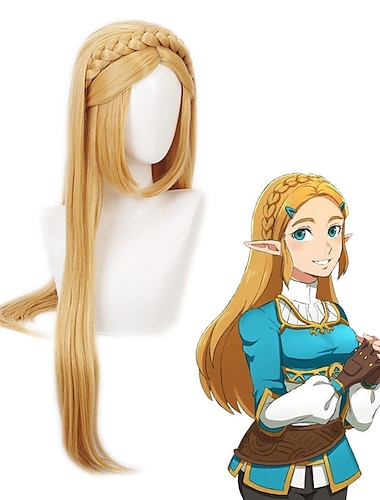  легенда о zelda zelda парики для косплея женская асимметричная коса 31 дюймов термостойкое волокно плетеный натуральный прямой желтый подростковый взрослый аниме парик парик для хэллоуина