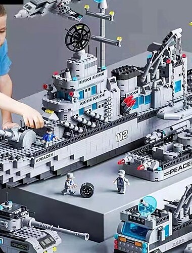  compatibel met militaire vliegdekschip torpedobootjager kleine deeltjes puzzel montage kinderspeelgoed bouwsteen geschenkdoos