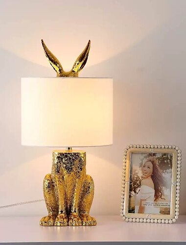  Tischlampe, moderne goldene LED-Kaninchen-Tischlampe mit E27-Birne, Schlafzimmer-Nachttischleuchten für Wohnzimmer, Esszimmer, Arbeitszimmer, Schreibtischleuchten, 110–240 V