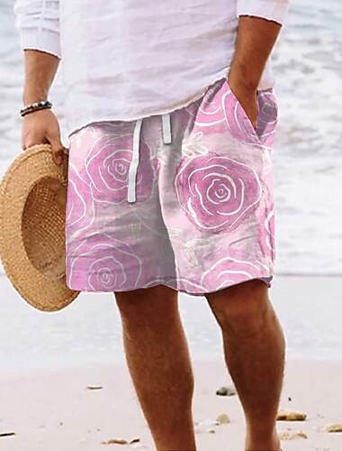  Voor heren Grafisch Blad Bloem Zomer korte broeken Strandshorts Baggy korte broek Medium Taille Streetwear Hawaii Ontwerper Casual Dagelijks Feestdagen Trekkoord Elastische taille Ontwerper Kleding