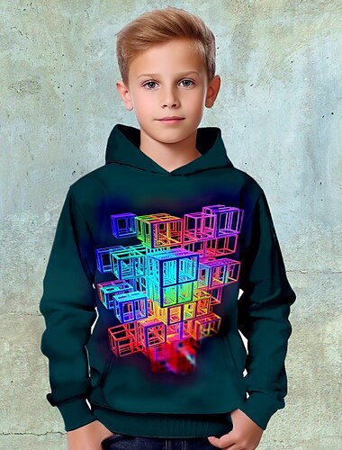  Kinder Jungen Kapuzenpullover Pullover Langarm Schwarz 3D-Druck Regenbogen Grafik 3D-Druck Farbblock Mit Taschen Aktiv Grundlegend 4-12 Jahre
