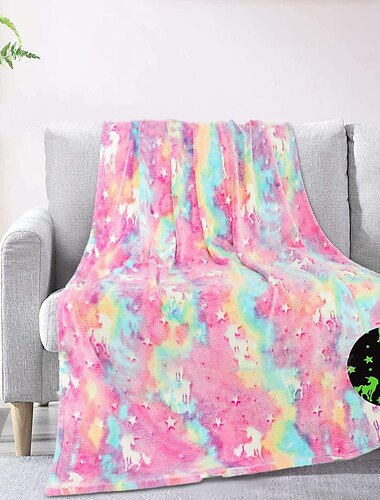  Manta de unicornio luminosa para niños, cumpleaños, franela suave, felpa, tiro de caballo arcoíris, habitación de unicornio