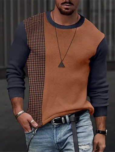  Hombre Plaid Raya Suéter de punto Escote Chino Moda Ropa de calle Design Vacaciones Ropa Cotidiana Noche De Punto Estampado Manga Larga Otoño invierno Caqui