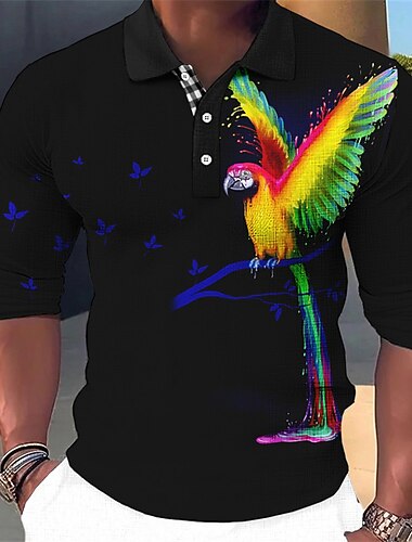  Miesten Papukaija Havaijilaiset poolopaidat Golfpaita Pitkähihainen Poolopaidat Kauluspaidat Vapaa-aika Hauska Ranta-asut Lomavaatteet Juhla-asut 3D-tulostus Napit Syystalvi Keltainen Rubiini Sininen