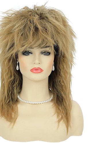  80s Tina Rock Diva Costume Wig for Women Big Hair Blonde 70s 80s Rocker Mullet Wigs Glam Punk Rock Rockstar Cosplay Wig for Halloween Party