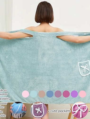  Toalla de baño portátil con hombros descubiertos para mujer, de gran tamaño, absorbente de agua, playa, spa, gimnasio, albornoces, vestido de baño, toalla de baño, cubierta de ducha, vestido de tubo,