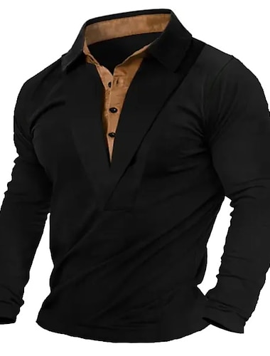  男性用 ヘンリーシャツ ティートップ カラーブロック ラペル ストリート バケーション 長袖 パッチワーク 衣類 ファッション デザイナー ベーシック