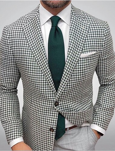  veste blazer à carreaux en tweed pour homme pied-de-poule extérieur décontracté coupe cintrée régulière simple boutonnage deux boutons noir marron jaune vert clair rouge 2024