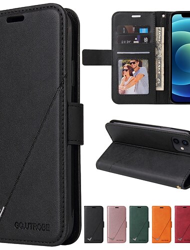  טלפון מגן עבור iPhone 15 14 Pro Max Plus מארז כרטיס ארנק כיסוי הפוך עם מעמד מגן גוף מלא חריץ לכרטיס צבע אחיד TPU עור PU