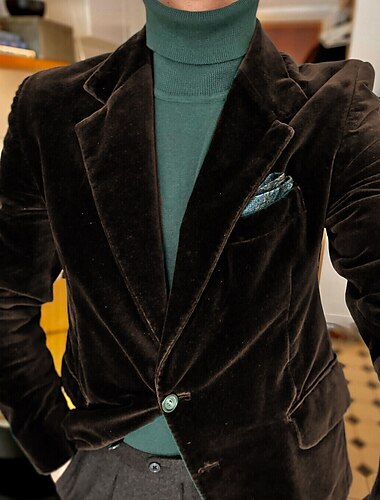  giacca blazer da festa casual in velluto da uomo vestibilità slim regolare tinta unita monopetto due bottoni blu royal viola marrone verde 2024