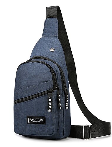  crossbody slingväska för män – lätt axelryggsäck i blå canvas med flera fickor med dragkedjor, idealisk för resor och fritidsbruk