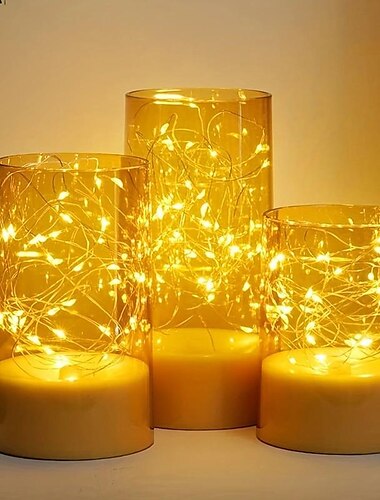  3pcs / set velas sin llama acylinder con control remoto, luces de cadena integradas & temporizador - perfecto para la decoración de Halloween & decoración del hogar