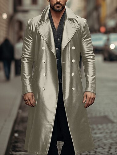  Herren Kunstlederjacke übergangsjacke Ausgehen Frühling & Herbst Kunstleder Windjacke Oberbekleidung Bekleidung Einfarbig Revers Doppelreihig