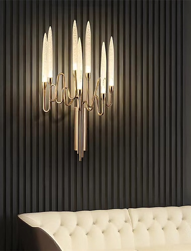  candeeiros de parede interiores de cristal k9 7 cabeças led ouro estilo nórdico arandela sala de estar lojas cafés aço branco quente luz de parede branco quente 110-240v