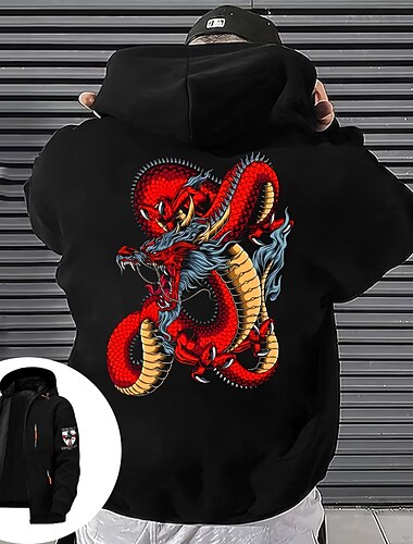  Hombre Graphic Animal Manga Larga Sudaderas Con Capucha Ropa de calle Design Deporte Casual Primavera & Otoño Rojo y Negro Negro Ropa Diseñador S M L XL XXL 3XL