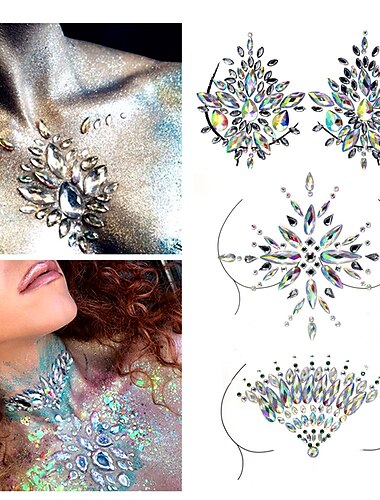  Un par de palos de tatuaje de diamantes de resina, maquillaje de rendimiento, barra de diamantes, decoración de pecho para fiesta de carnaval