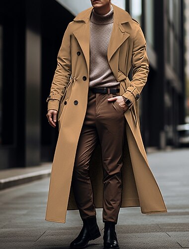 Per uomo Giacca di transizione Trench lungo Uscire Tutte le stagioni Poliestere Leggero Capispalla Abbigliamento Streetwear Semplice Collo ripiegato Doppiopetto
