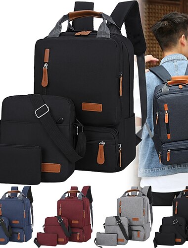  3 pezzi zaino set donna uomo laptop zaino borsa a tracolla piccola tasca per viaggi scuola lavoro lavoro college adatto fino a 14,5 pollici