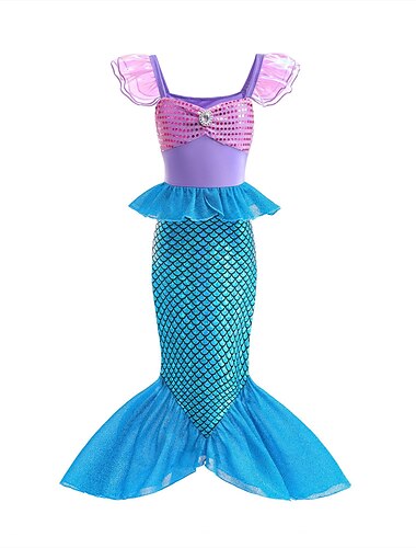  De kleine Zeemeermin Kleine Zeemeermin Zeemeerminstaart Aqua Princess Jurken Thema feestkostuum Voor meisjes Film cosplay Cosplay Halloween Blauw Groen Halloween Carnaval Maskerade Kleding