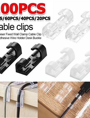  Clip organizador de cables de 100/80/60/20 piezas, cierre de cargador adhesivo, organizador de cables de escritorio, fijador de cables para auriculares, soporte de clips para enrollador USB