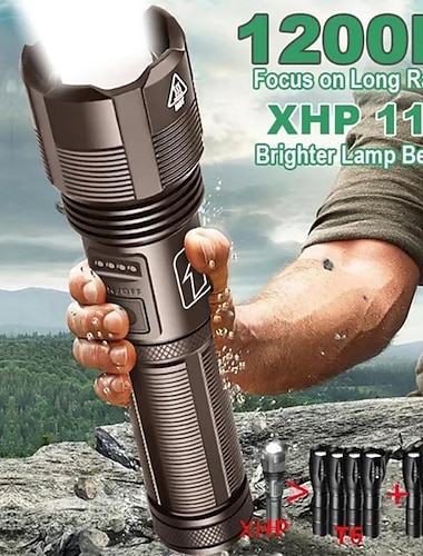  Linterna led de aleación de aluminio xhp50.2, linterna de caza táctica, recargable por usb, linterna con zoom, batería 18650 aaa