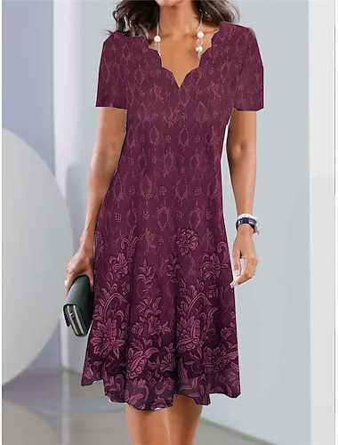  Dames Mini Jurk Petite Jurk Zomerjurk A-Lijn Jurk Zomerjurk Mode Streetwear Modern Buiten Vakantie Dagelijkse Losse Pasvorm Bloem Korte Mouw Hartvormig Zilver Blauw Donkergroen Fuchsia