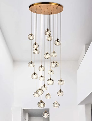  kristallen kroonluchter led moderne hanglamp regendruppel plafondlamp kristallen bol verlichtingsarmatuur 36 lichten voor trap woonkamer hotel hal foyer hal 110-240v