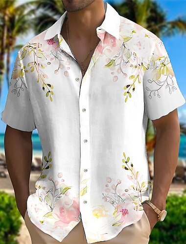  Per uomo Floreale Camicia Camicia con bottoni Manica corta Di tendenza Originale Informale Esterno Informale Estate Primavera Collo ripiegabile Stampa Bianco Giallo